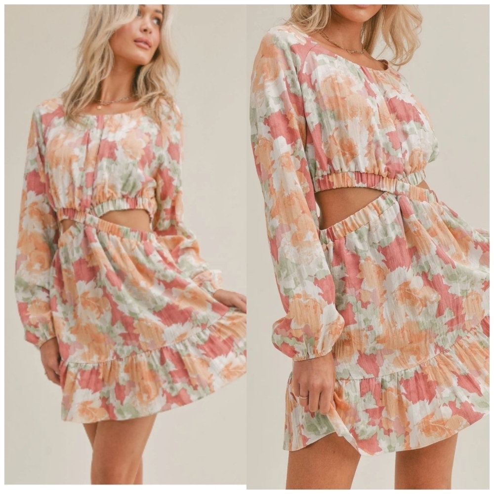 Sage The Label Amalfi Coast Floral Cut Out Ruffle Mini Dress - Picture 2 of 7